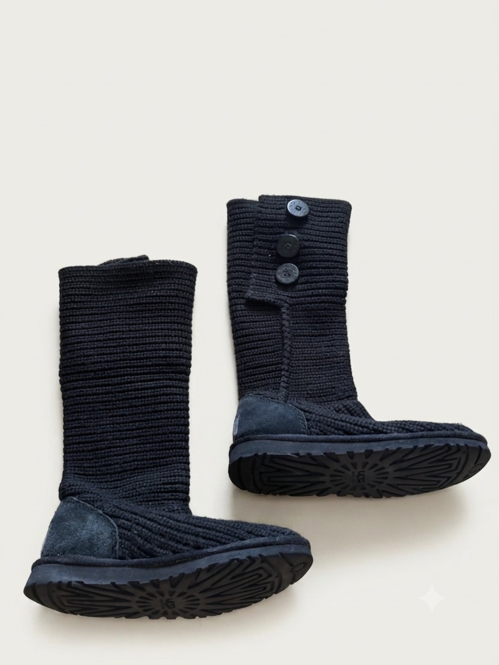 Ugg Sz 6 Cardy Black Knit Fold Over Casual Boots